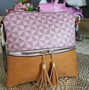 Pink & Brown Crossbody Bag Purse